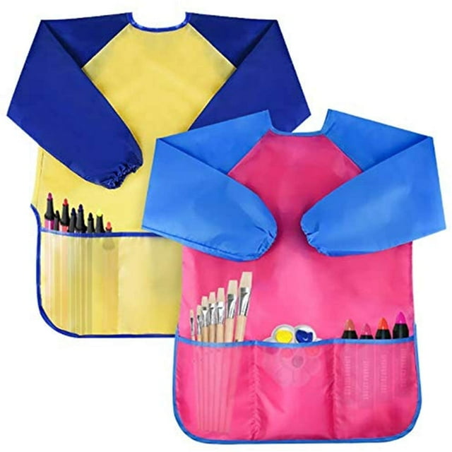 2 piezas de delantales de pintura Ropa de trabajo de pintura para niños Delantal artesanal 2-8 años Cierres de velcro de manga larga Xemadio WL-00383-2