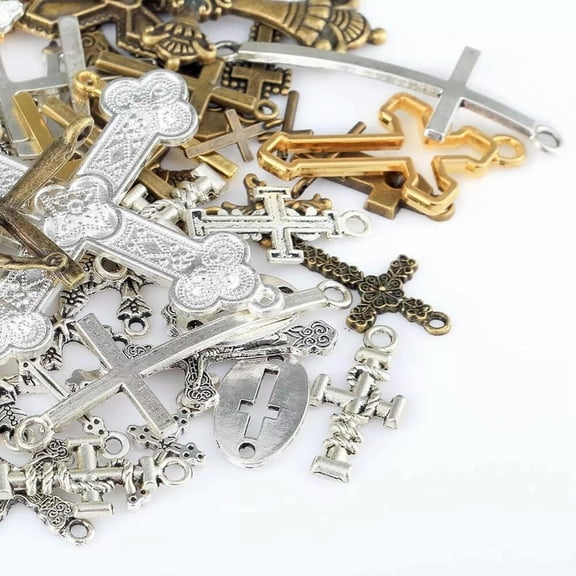 U8MO 10 Cross Charms Silver Gold Cross Pendants Christian Catholic Religious Mix