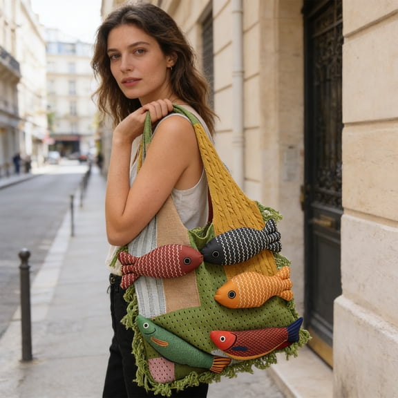 Tassel Stitching Knit Tote Bag With Wide Shoulder Straps, Versatile Polyester Shopper For Travel Or Errands, Spacious Interior, Stylish Color Detail, Lightweight Durable Carry, White Red Khaki Green