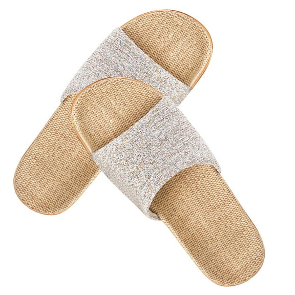 Hemoton 1 Pair Flax Slippers Summer Cool Sandals Non-slip Platform Shoes for Home (Beige, Size 39-40 25cm，8US,5.5UK，39EU,9.825Inch)