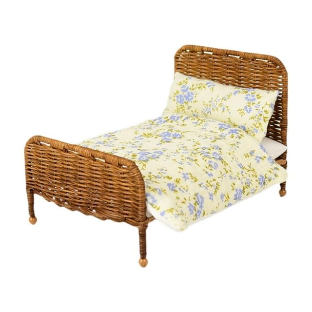 Cama de casa de muñecas a escala 1/12, muebles en miniatura, regalo para niños, accesorio de decoración, adorno Flores blancas