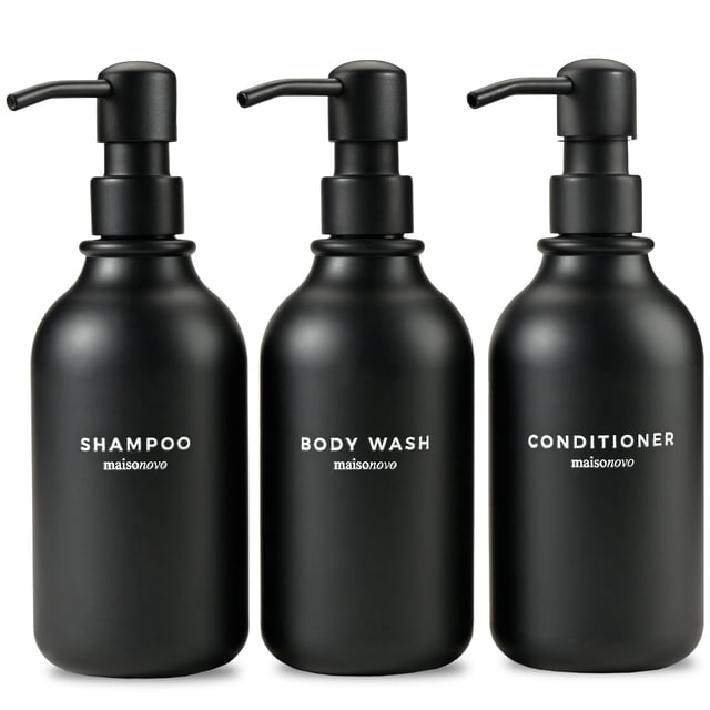 MAISONOVO Dispensador de champú y acondicionador Recargable - Dispensador de champú para Ducha Juego de 3 - Botellas de champú de plástico Negro de 500 ml c