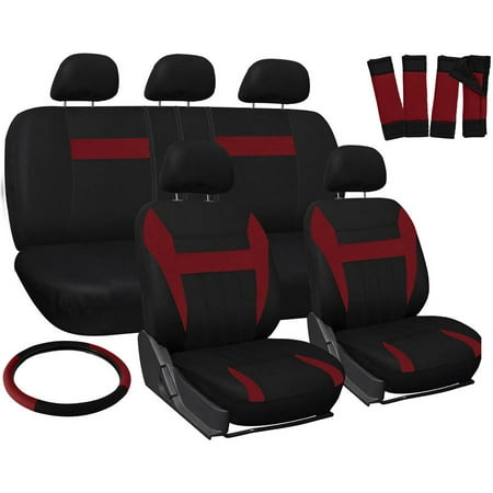 Oxgord 17-Piece Set Flat Cloth Mesh/Auto Seat Covers Set, Airbag Compatible, Front Low Back Buckets, 50/50 or 60/40 Rear Split Bench, Universal Fit for Car, Truck, Suv, or Van,