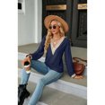 thumbnail image 6 of Anbech Deep V Neck Women Blouse Guipure Lace Shirt Solid Color Splice Trendy Long Sleeve Casual Tops, 6 of 8