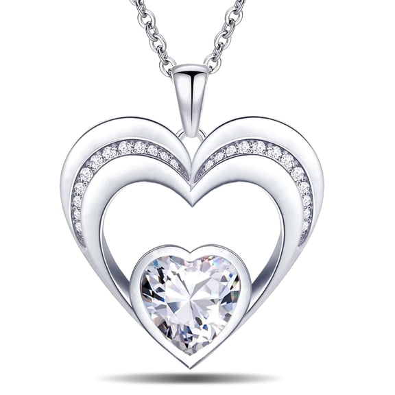 Hitanshu Jewels Women Necklace 14k White Gold Plated CZ Love Heart Pendant Necklace