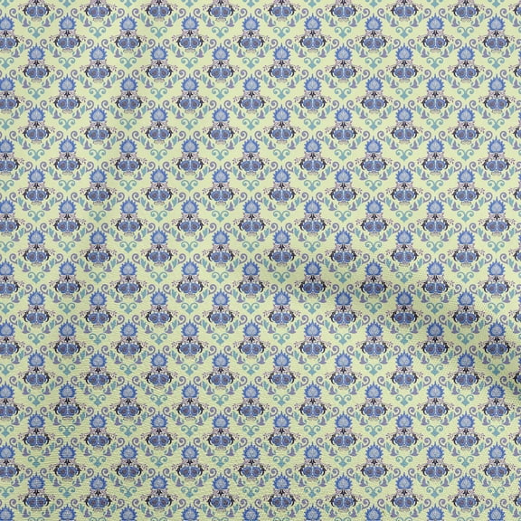 oneOone Polyester Spandex Pale Yellow Fabric Asian Suzani Sewing Material Print Fabric By The Yard 56 Inch Wide