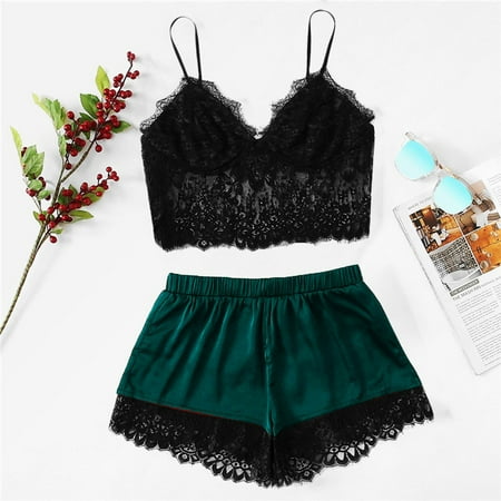 

GaThRRgYP Women s Shorts Casual Fashion 2023 New Pattern Women Sexy Tops Shorts Lace Bowknot Nightdress Camisole Pajamas Underwear Set