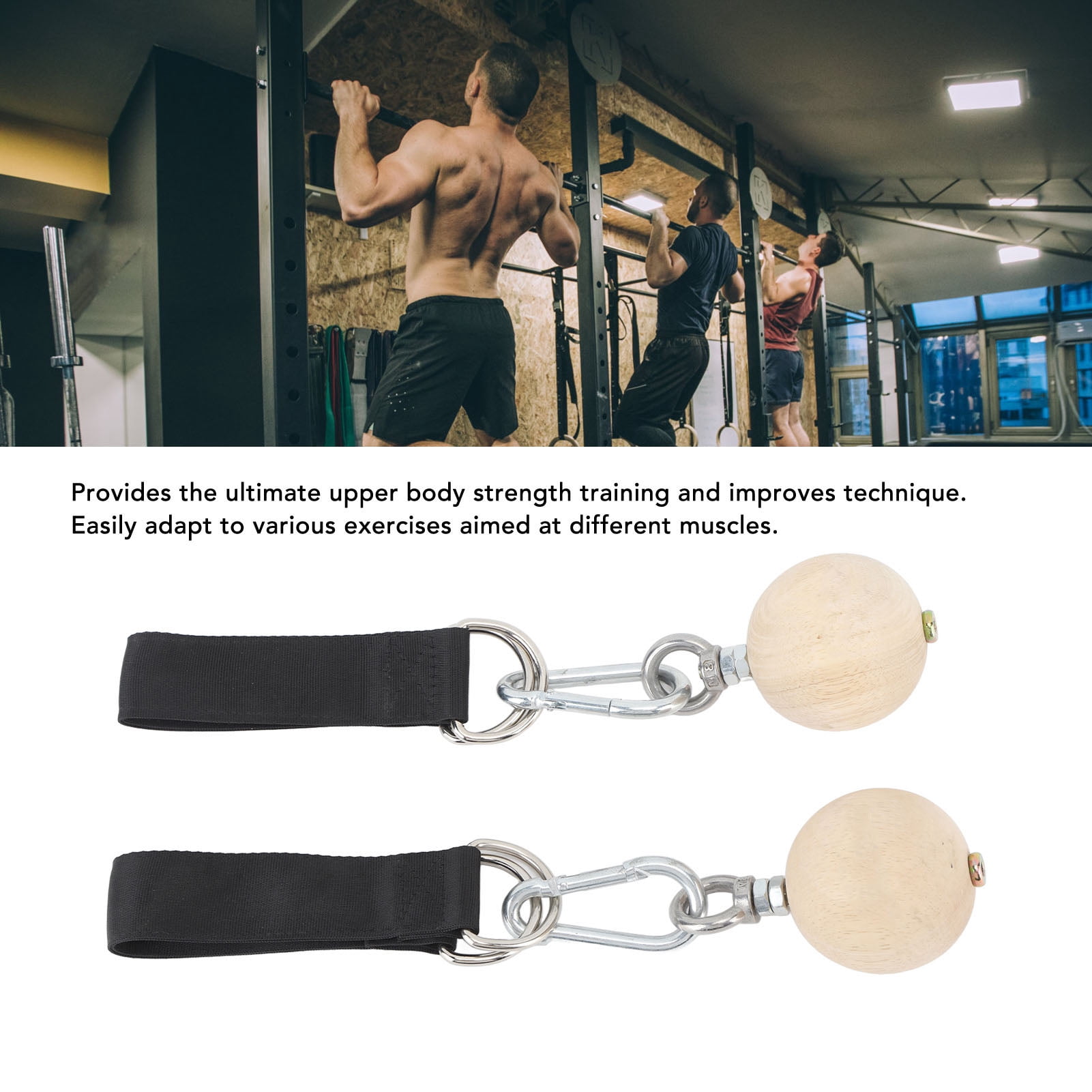 Nieyigj 2PCS Wood Pull Up Ball Climbing Holds with Stainless Steel Hooks Power Training Hand Grips 10.7oz Exercise Equipment for Health and Fitness Rock Climbing Bouldering