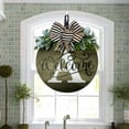 thumbnail image 2 of YOTQUSKI Welcome Sign for Front Door, Rustic Round Wood Wreaths Wall Hanging Outdoor Decor, Porch Fence Decorations Hanging Gift for Home Outdoor Spring Summer Fall All Seasons Holiday, 2 of 3