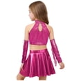 thumbnail image 2 of Doomiva Girls Jazz Latin Dance Outfits Sequin Crop Top with Metallic Skirt Gloves Ballroom Dancewear Hot Pink 14, 2 of 7