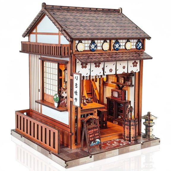 MOJINO Book Nook Kit for Adults, DIY Miniature House Kit Japanese Sake Bistro, 3D Wooden Puzzle, Bookshelf Decor Craft Kit