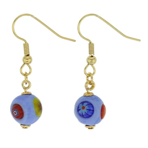 GlassOfVenice Murano Glass Mosaic Sky Blue Ball Earrings