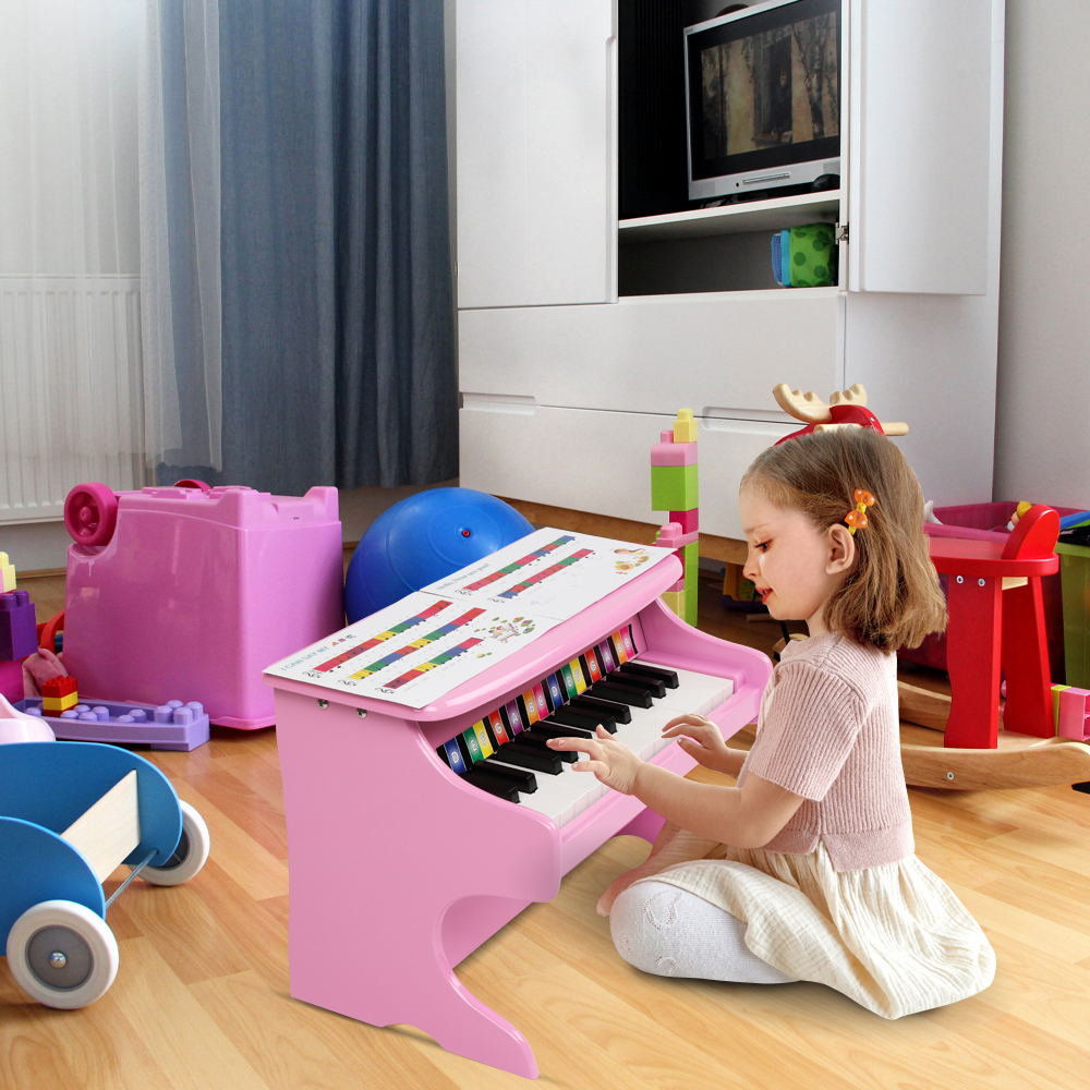 Piano for Toddlers, 25-key Children's Wooden Piano, Electronic Piano Musical Instrument, Pink