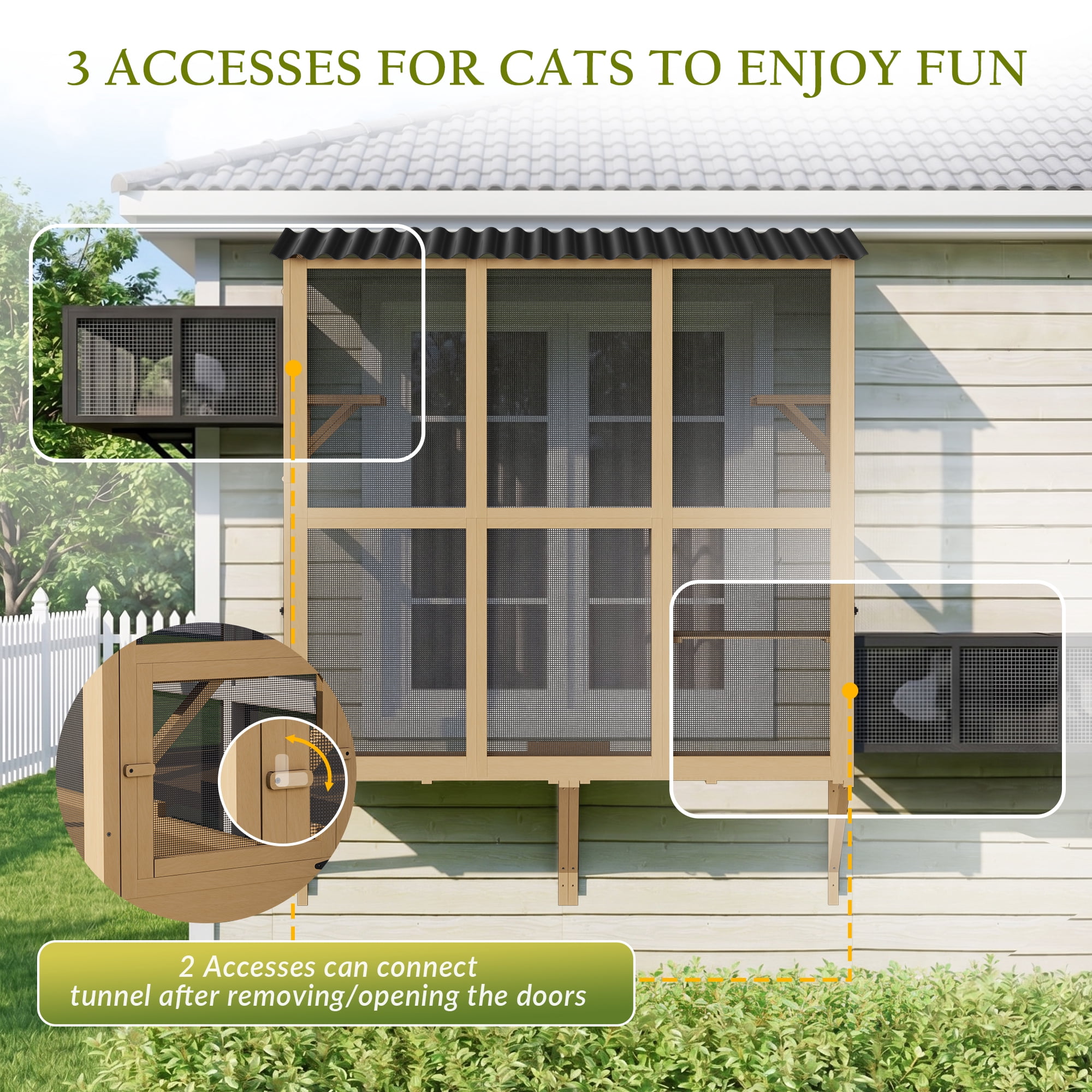 Haverchair Cat Catio, Cat Window Perch for Large Indoor Cats, Window Box Enclosure with 4 Jump Platforms, Wooden Window Hammock for Multi Kittens, All-Weather Use Outdoor Small Pet Perch House
