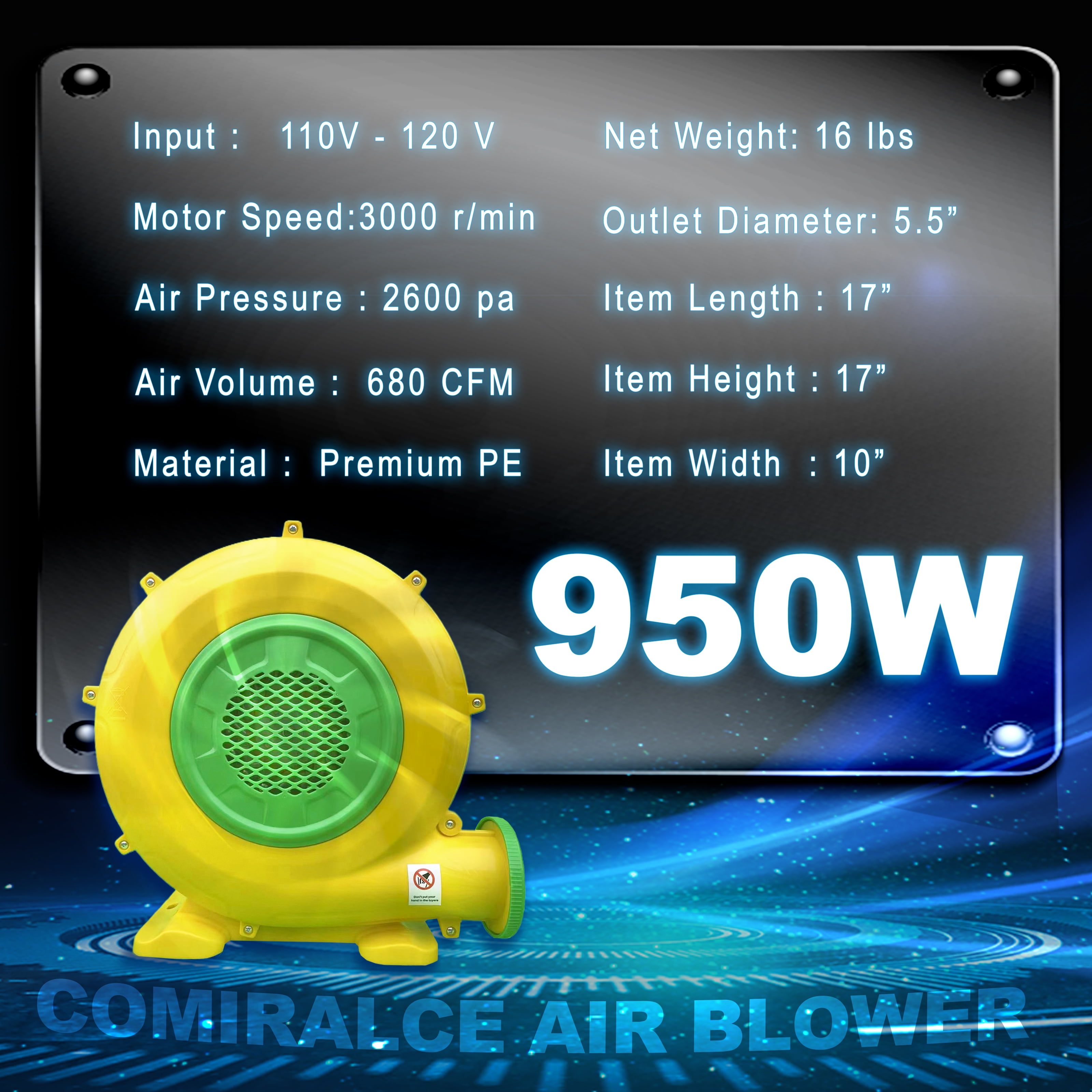 Buy CoMiracle Air Blower Pump Fan 950 Watt 1.25HP for Inflatable Bounce