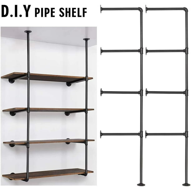 Industrial Wall Mount Iron Pipe Shelf, DIY Open Bookshelf, Retro