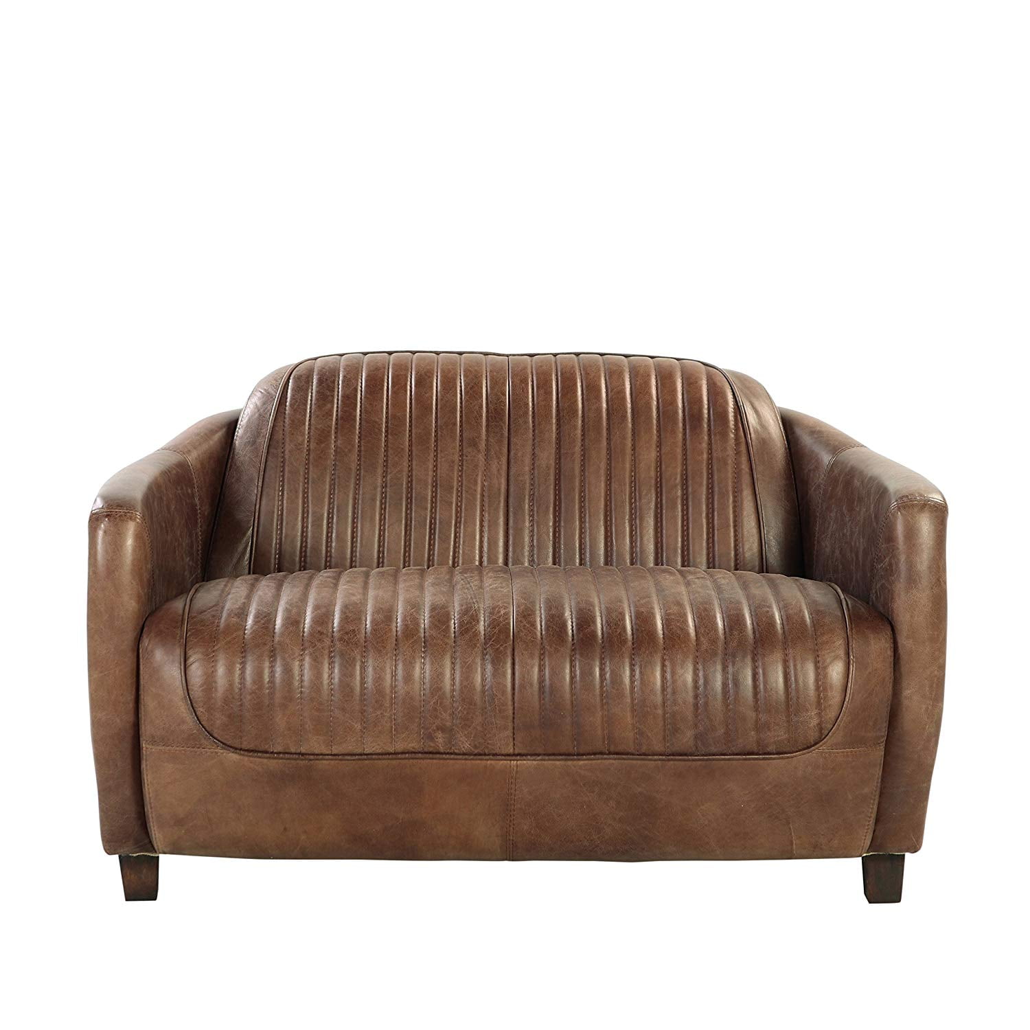 Acme Brancaster Leather Loveseat in Retro Brown and Gray