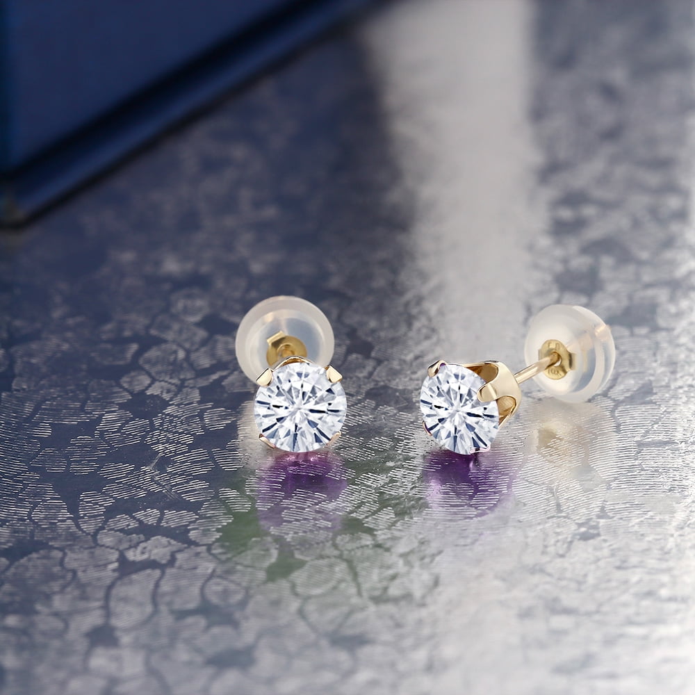 Gem Stone King 10K Yellow Gold Moissanite Stud Earrings | 1.00 Cttw | Round 5MM | Stunning Gold Earrings for Women Men