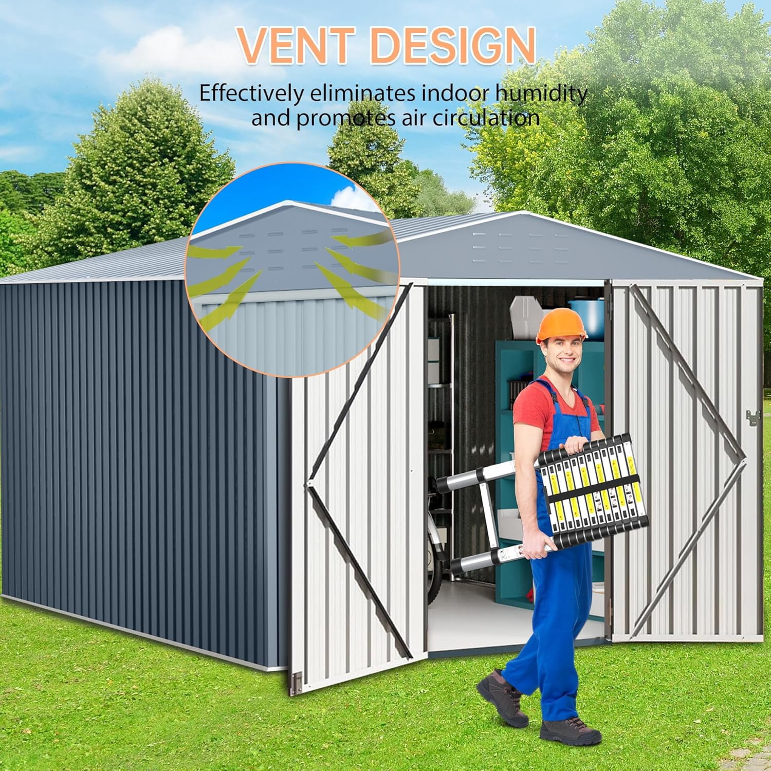 2025 New Outdoor Storage Shed,Large Garden Shed,Large Metal Tool Sheds with Slooping Roof and Vents,Updated Reinforced and Lockable Doors Frame Metal Storage Shed for Patiofor Backyard,Patio