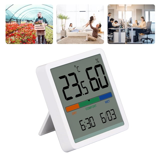 Temp Humidity , High Accuracy 3 in 1 Digital Display Indoor Hygrometer Smart Device Clock for Bedroom