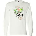 thumbnail image 3 of Inktastic He is Risen Cross with Script and Flowers Long Sleeve T-Shirt, 3 of 5