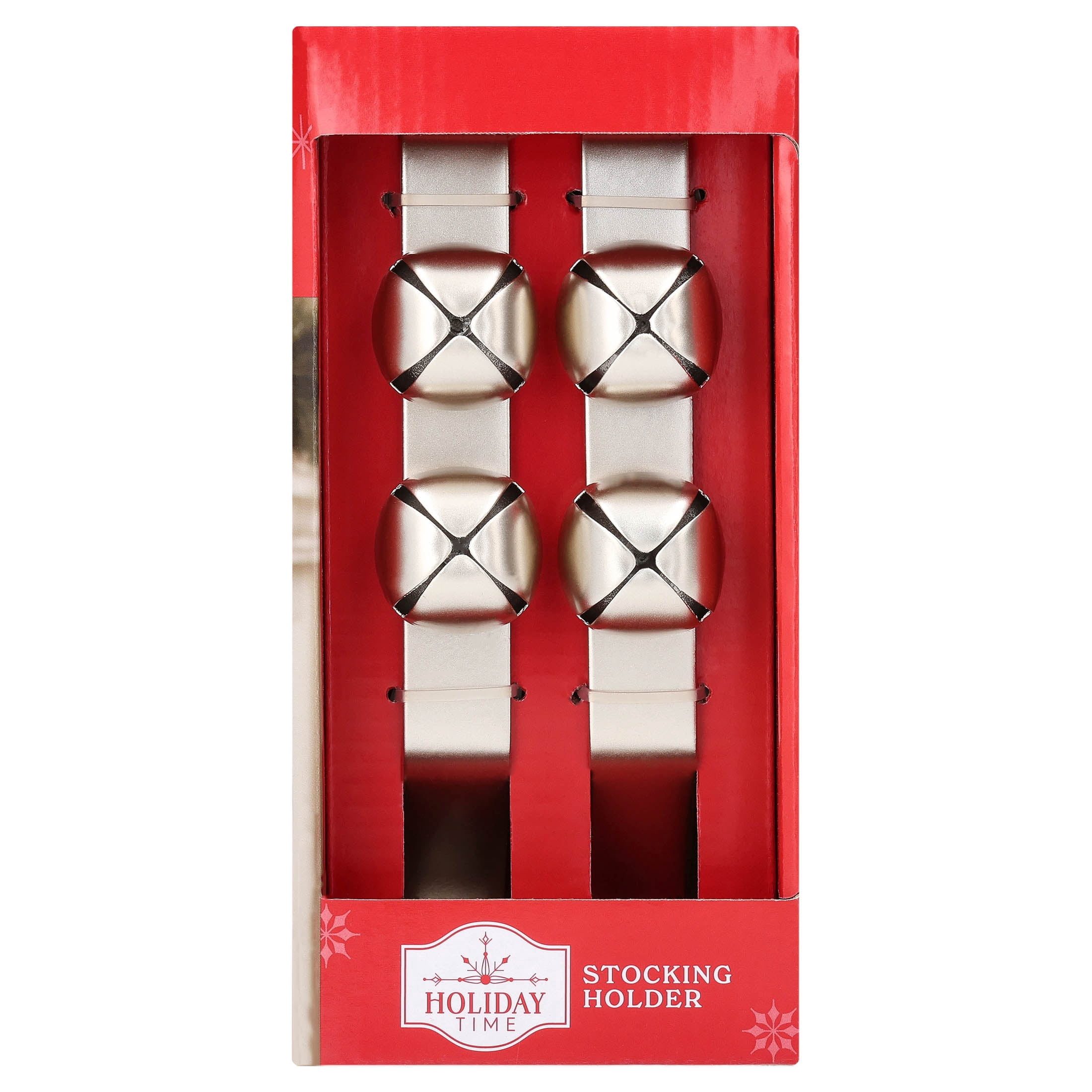 Silver Metal Jingle Bell Christmas Stocking Holders, 6.5", 2 Count, by Holiday Time
