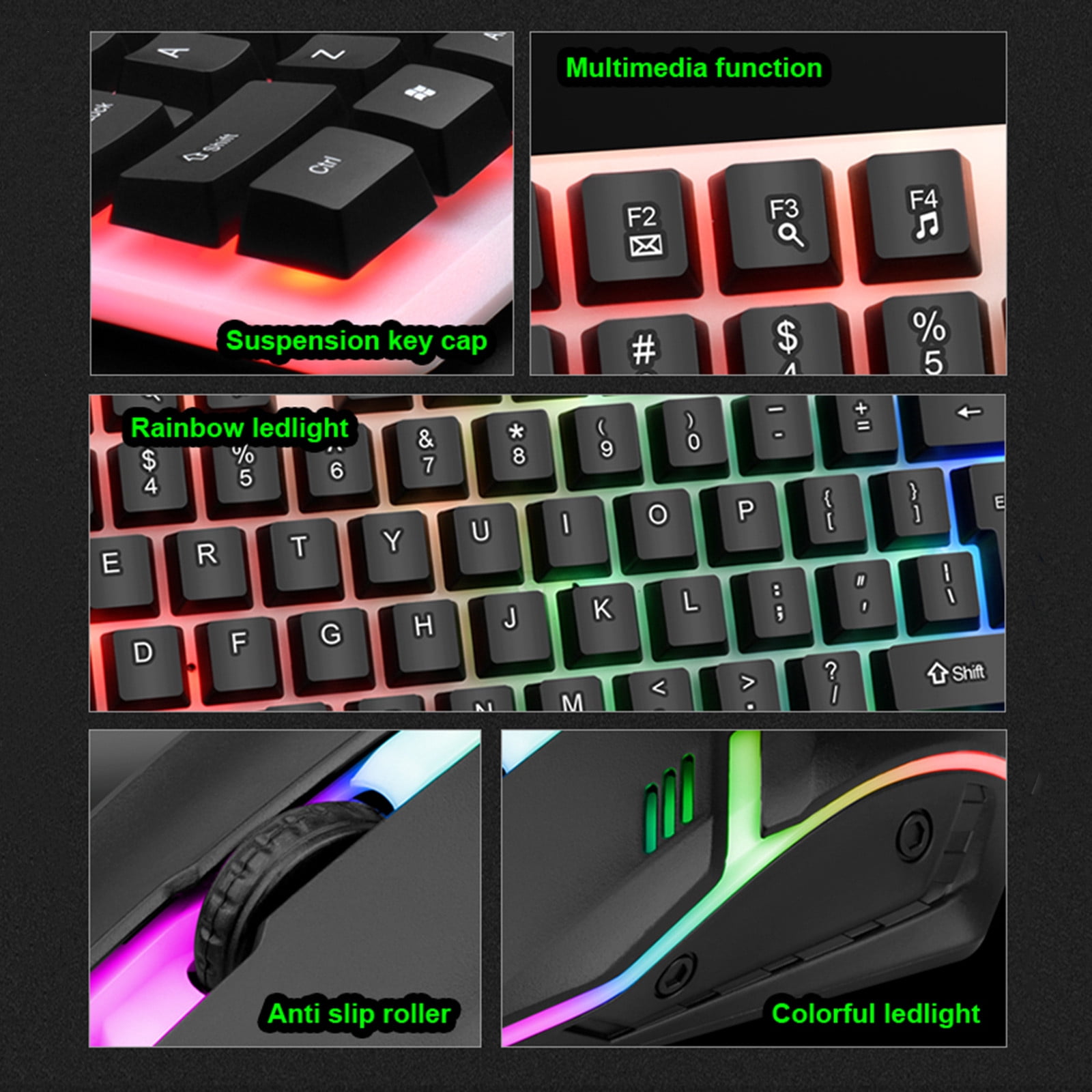 Wired Gaming Keyboard Mouse Combo, 104-Key Full Size, Mechanical Feel, RGB Backlit, Floating Keycaps, Ergonomic, Anti-Slip, for Gaming Office Home Use