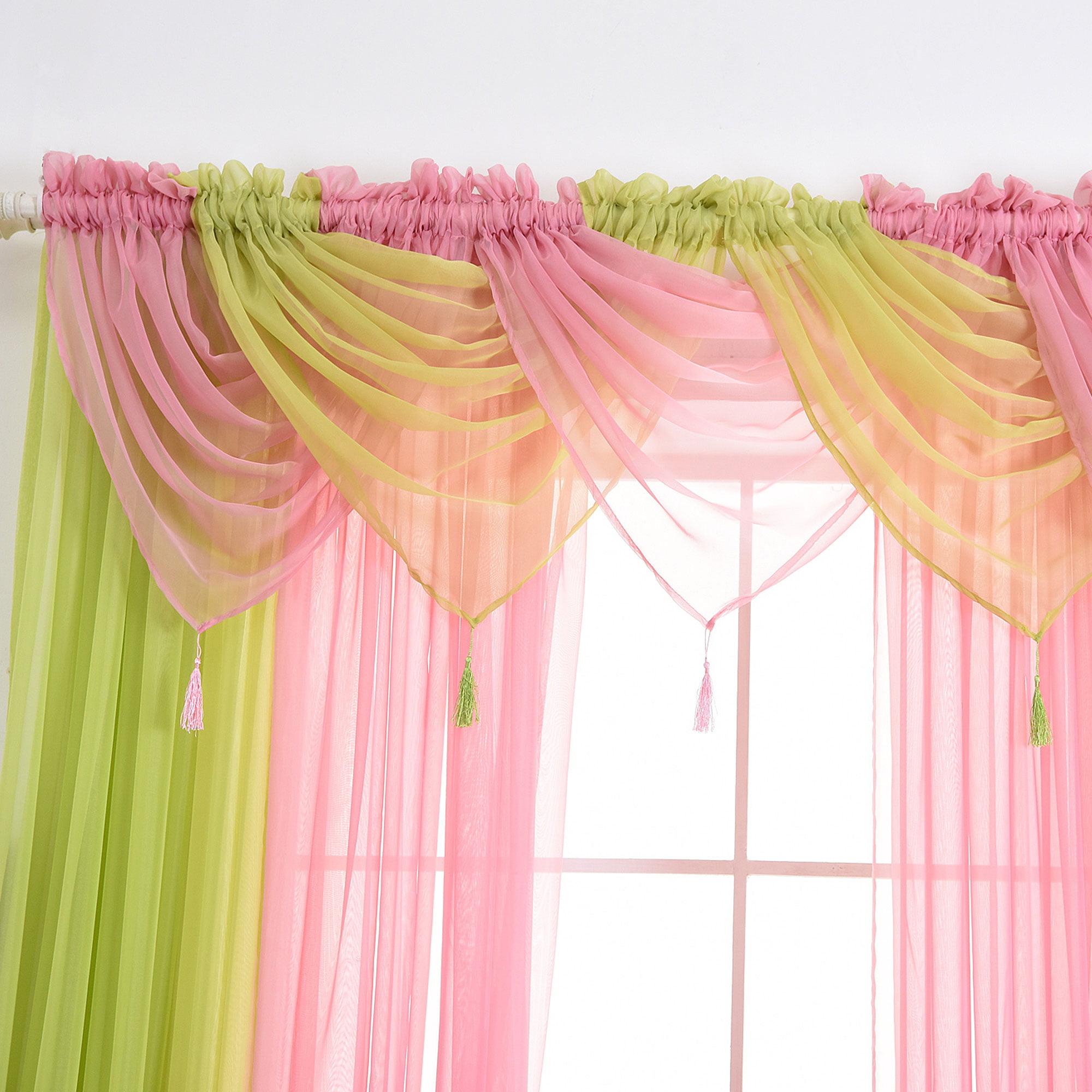 Blush Pink Voile Curtain Striped Textured Net Panel Eyelet Ring Top Single Panel 