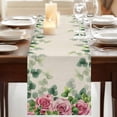 thumbnail image 3 of Table Runners 70 Inches Long Dress Scarves, Spring Pink Roses Farmhouse Coffee/Dining/Kitchen Table Decor, Holiday Table Runner, Pastoral Eucalyptus Leaves Rustic Burlap 13x70 Inch, 3 of 9