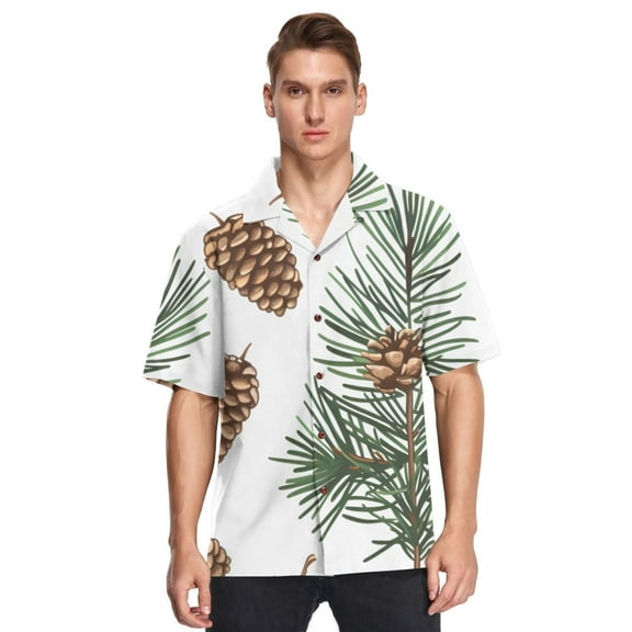Pine Cone Trees Men's Hawaiian Wrinkle Free Button Down Short Sleeve Shirt Casual Shirts Beach Shirts
