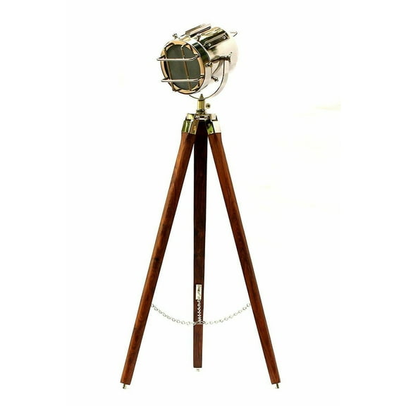 Designer Floor Lamp Stand Chrome Spotlight Searchlight Lamp Wooden Tripod Lamp Stand Christmas Gift