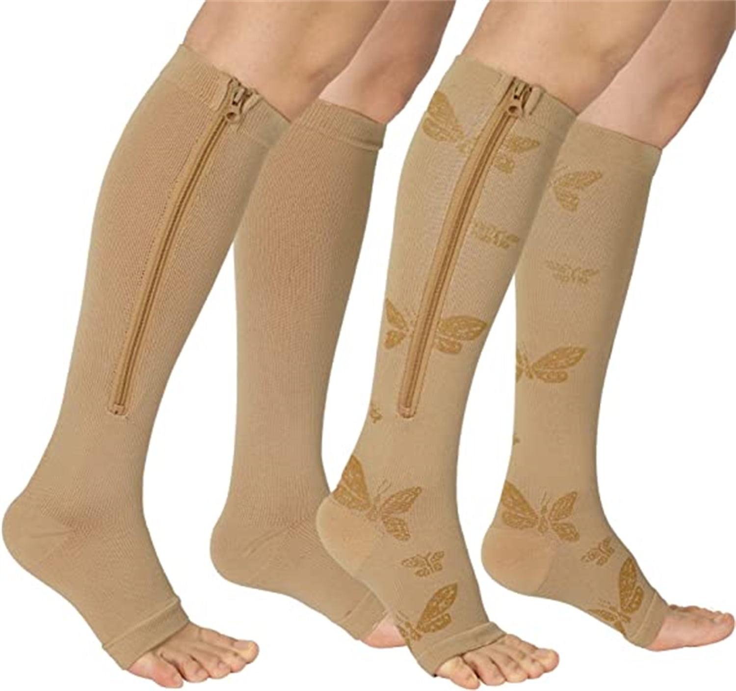 Wukang 2 Pairs Zipper Compression Socks for Women Men Open Toe