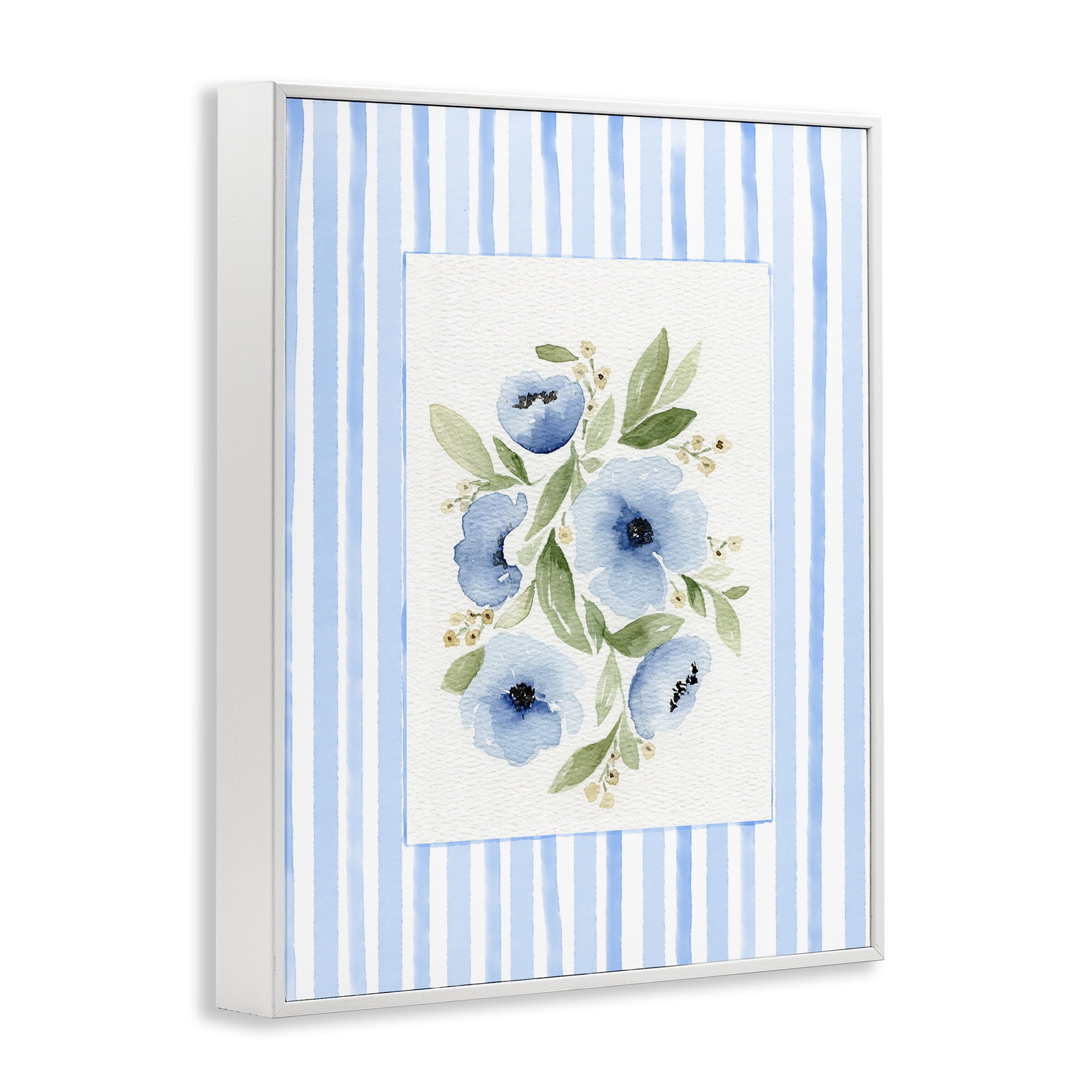 Stupell Industries Flowers With Stripe Border White Framed Giclee Art, design by Leah Noel Art