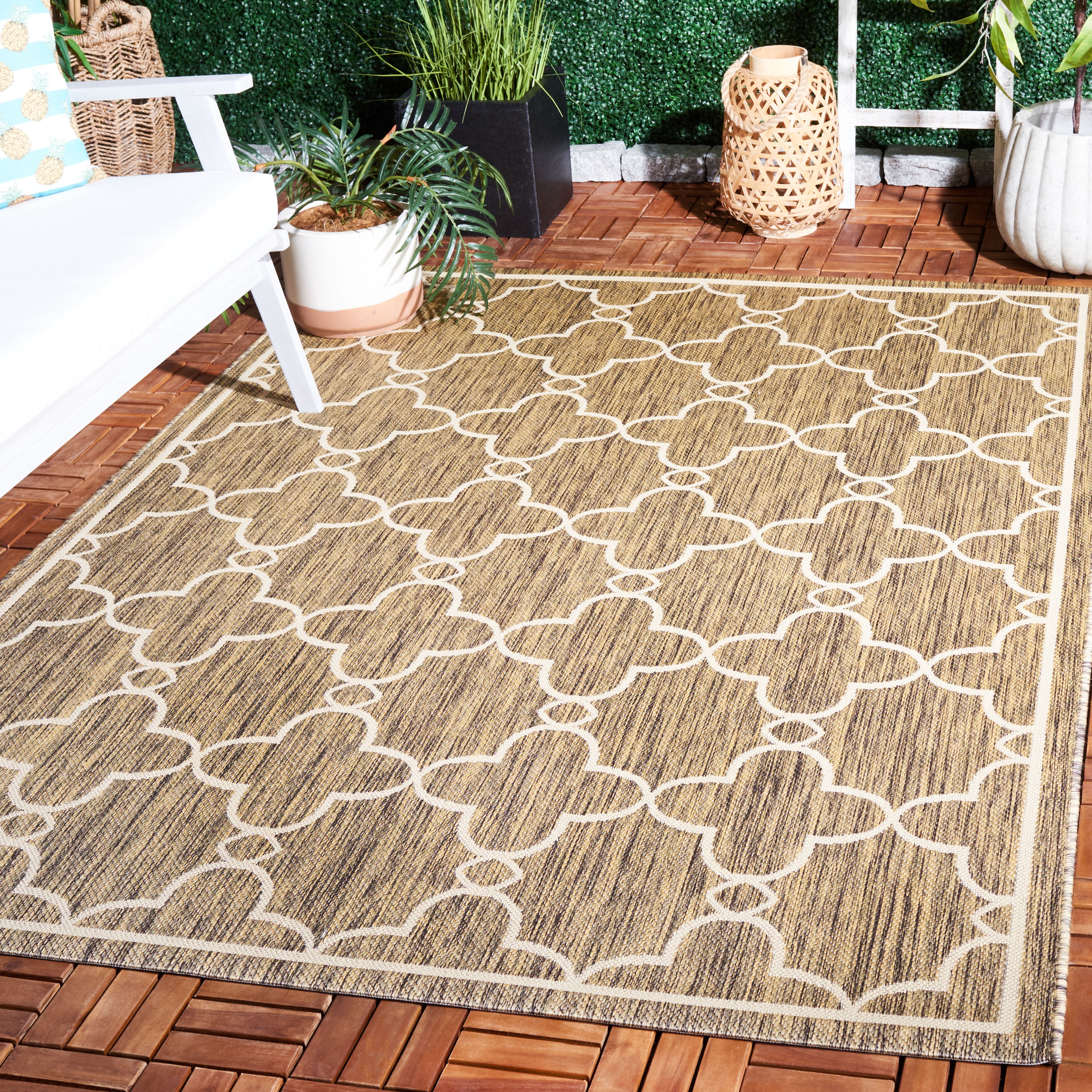 SAFAVIEH Courtyard Harmon Geometric Indoor/Outdoor Area Rug, Toast, 8' x 10'