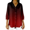 thumbnail image 2 of Ounisa 3/4 Length Sleeve Womens Tops Ruffle V Neck Cotton Linen Shirts Trendy Button Up Summer Tops Elbow Sleeve Tunic Blouse, 2 of 5