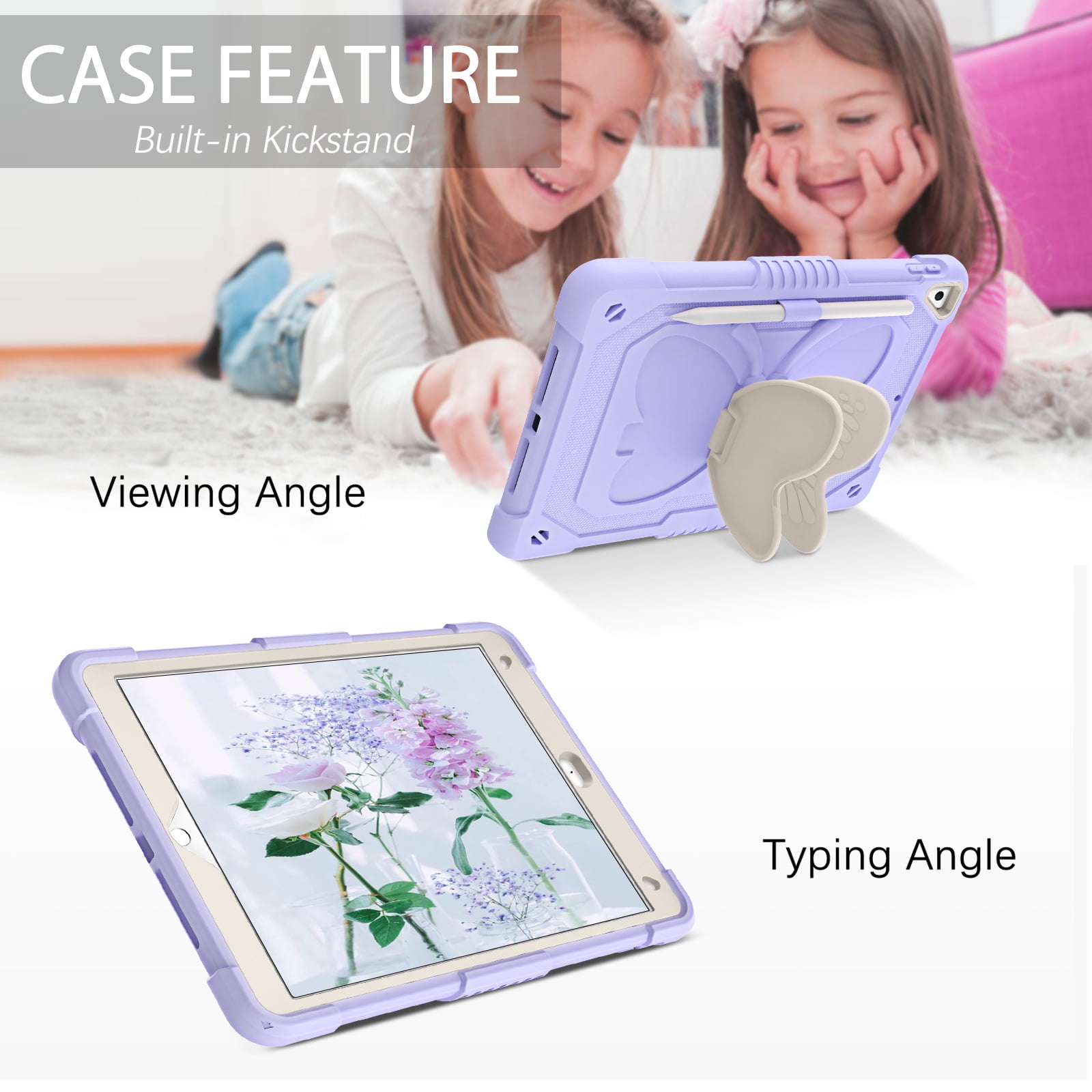 BENTOBEN Case for iPad 9th/8th/7th Gen with Butterfly Kickstand and Pencil Holder, 10.2" Pc Tpu Heavy Duty Hard Rugged Protective Cover for iPad 10.2 inch for Girls Women Kids