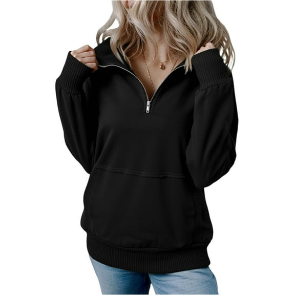 Tianiyouqing Women's Quarter Zip Oversized Sweatshirts Fleece Quarter Zipper Pullover Hoodies 2025 Mock Neck Fall Workout Jacket Black XL