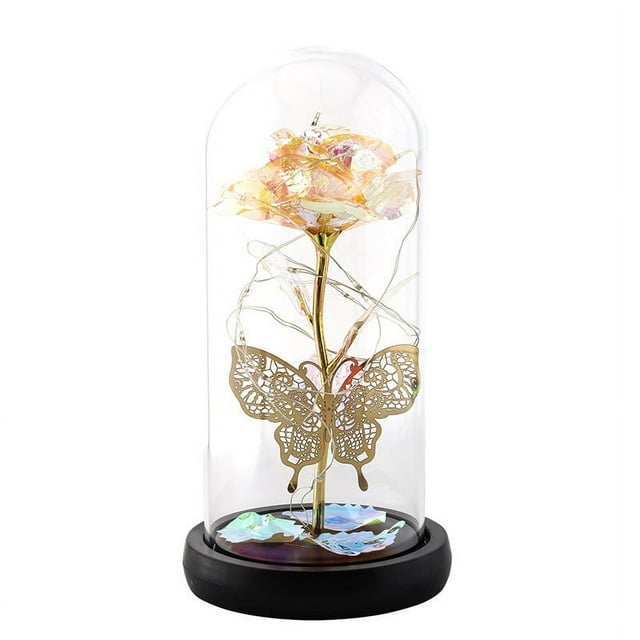 Valentines Day Decorations for the Home Led Color Gold Rose Flower Hollow Log Bottom Glass Cover Simulation Valentines Day Gift Decoration Ornaments Rose Gold Christmas Decorations