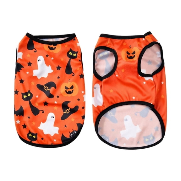 Halloween Pumpkin Ghost Pet Vest, Ultra-Thin Breathable Polyester, Sleeveless Pumpkin Ghost Print for Dog Halloween Party 1 Piece