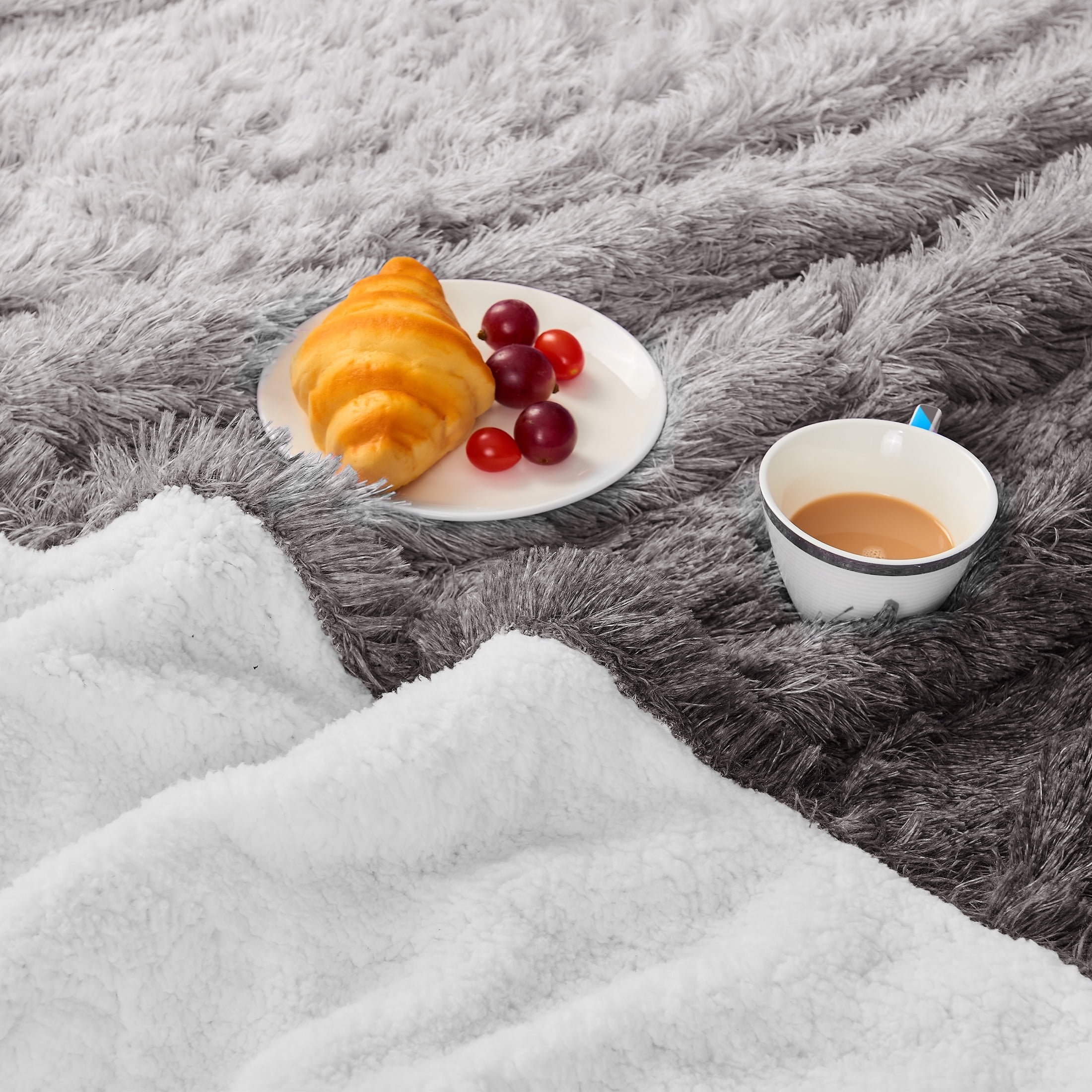 PMONPA Heated Blanket for Adult, Soft Faux Fur & Sherpa Electric Blanket, Fast-Heating with 10 Heating Levels & 5 Options Auto off, 51"x 61", Gray