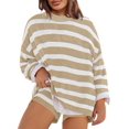 thumbnail image 2 of Womens Plus Size 2 Piece Striped Knit Set Long Sleeve Tops and Shorts Oversized Lounge Outfits, 2 of 7