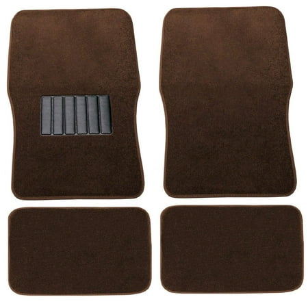 Premium Carpet 4PC Front & Rear Driver Passenger Floor Mats Cars Trucks Sedans SUVs (Brown)