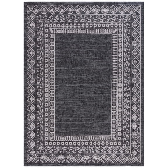 SAFAVIEH Courtyard Emmett Border Southwestern Indoor/Outdoor Area Rug, 8' x 11', Black/Beige