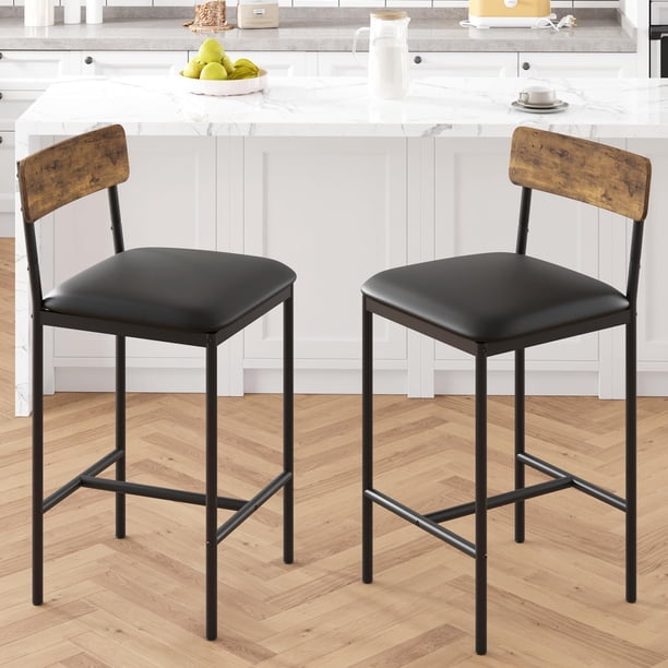 2-piece bar stools con footrest - pu forrado counter height barstools con back para kitchen island, apartment, o counter bar, easy to assemble, brown