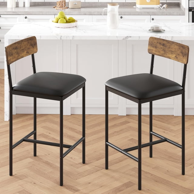 2-piece bar stools con footrest - pu forrado counter height barstools con back para kitchen island, apartment, o counter bar, easy to assemble, brown