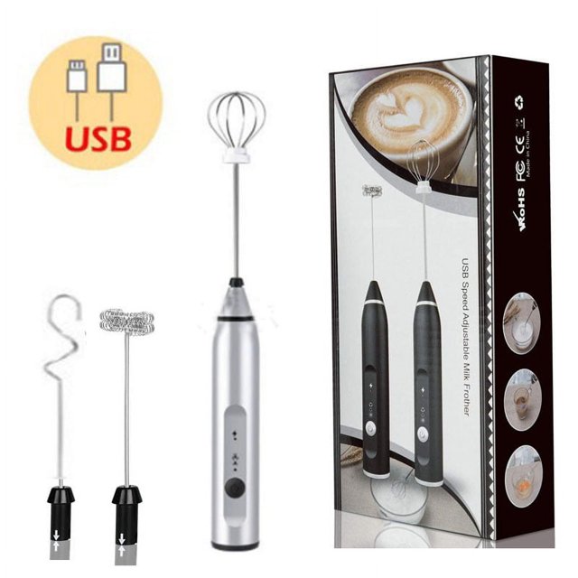 Espumador de leche portátil,espumador de café recargable por USB con 2 batidores de acero inoxidable,mini licuadora ajustable de 3 velocidades para capuchino,café con leche,café de balas,mezcla