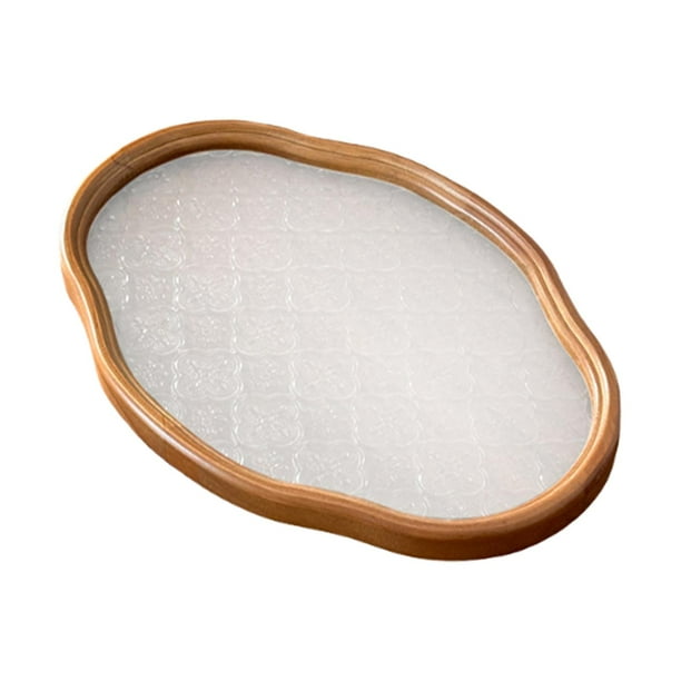 Bandeja Decorativa Tipo Bandeja de Té, Estilo Retro Chino Vintage, de Madera Y Vidrio. Accesorio Versátil para Fotos, Ideal para El Baño, Fiestas, Com