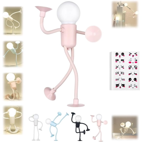 Exacher Changeable Shape Funny Sportsman Night Light, DIY Shape Cute Light Bulb Man Mini Night Light, Suction Cup Bendable Desk Table Lamp, Christmas Home Ornaments Bedroom Bathroom Decor Gifts(Pink)