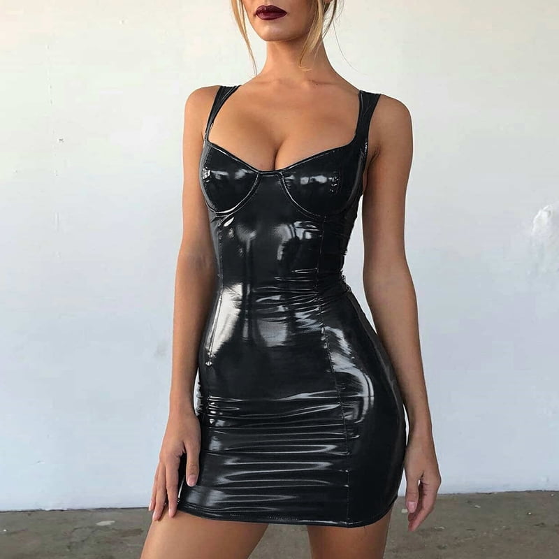Leather look bodycon dress new arrivals