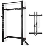 RitFit Multi-Functional Folding Squat Rack for Home Gym, 2.36'' x 2.36'' Wall Mounted Squat Rack with Attachments - Space Saving Squat Power Rack